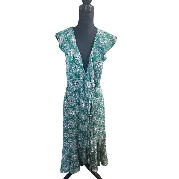 Max Studio Green Floral Ruffle Wrap Dress – Sleeveless - Picture 1 of 7